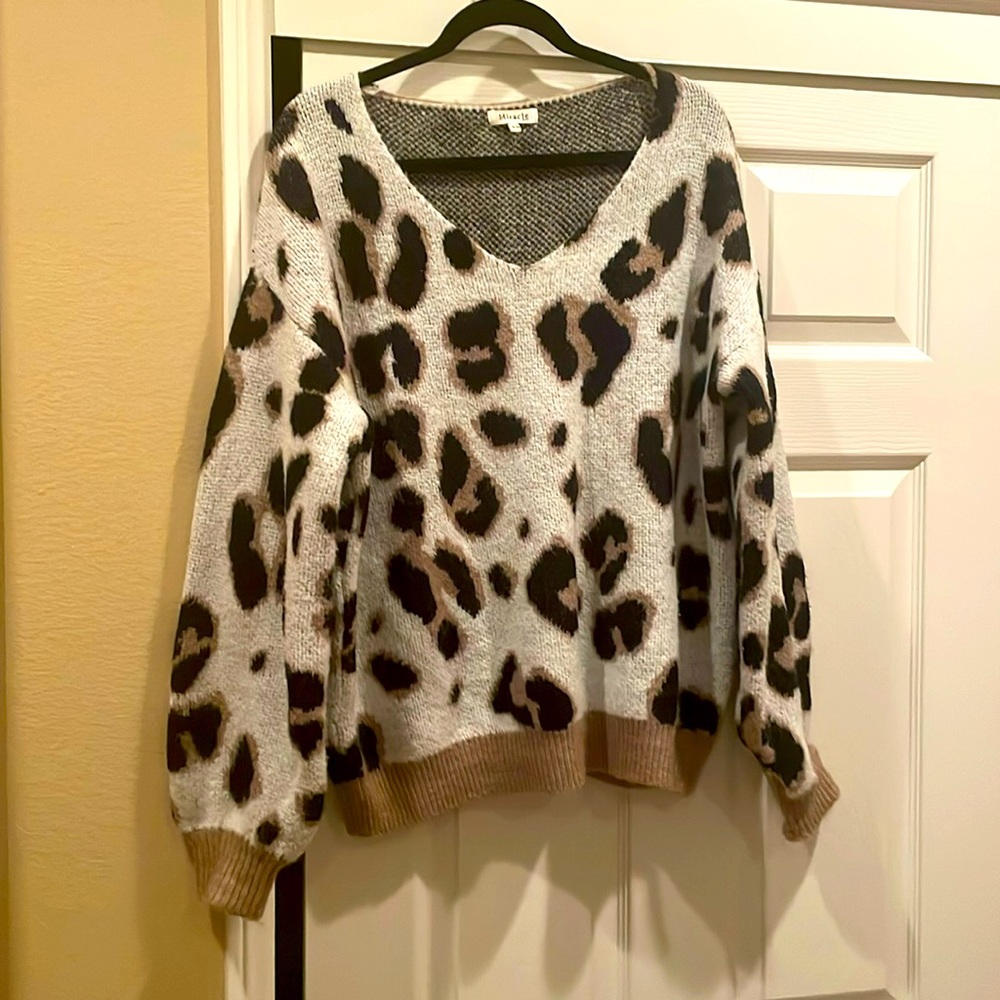 Super Soft and Cozy Leopard Print V Neck Sweater